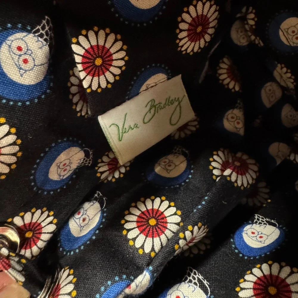 Vera Bradley Sherry Handbag Quilted Cotton Retired Night Owl Pattern w Flowers
